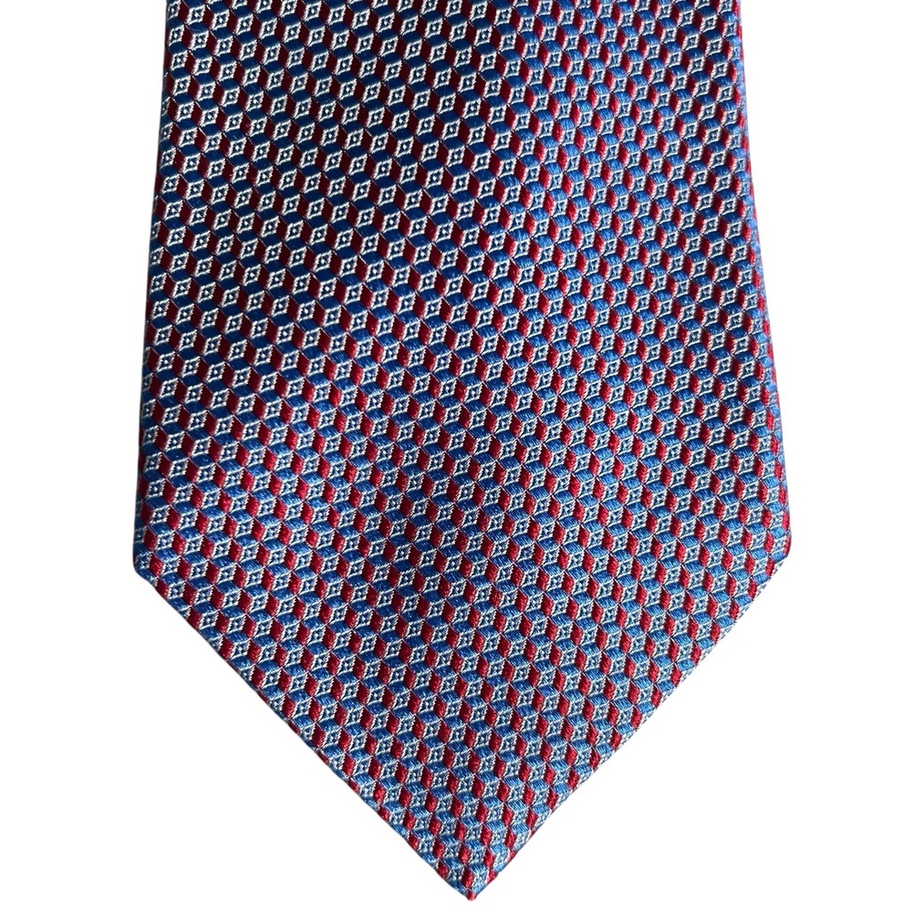 Richel Red/Navy Blue Small Geometric Pattern 100% Silk Formal Tie Made in Spain